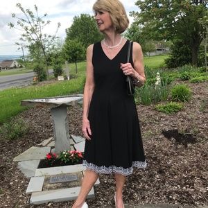 STalbots Black A-Line Dress with White Lace Accent